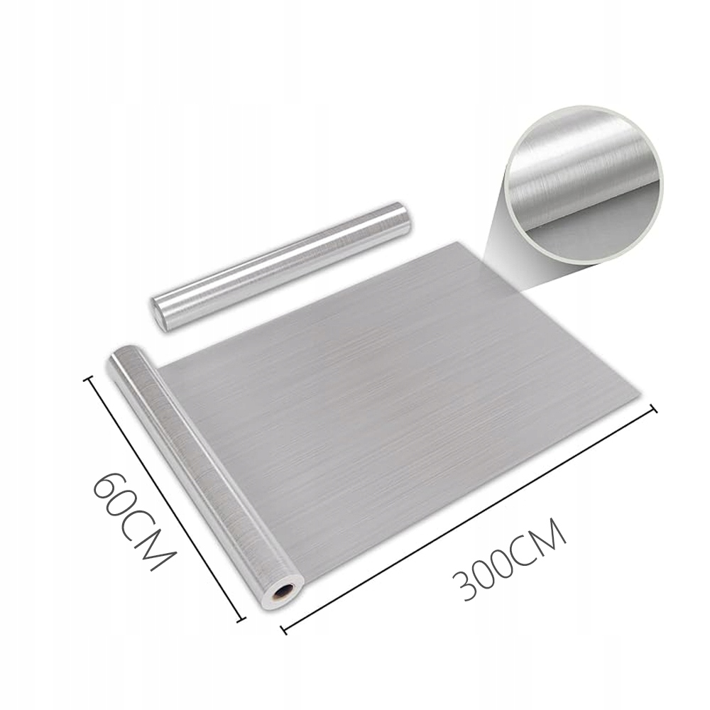 DEKORACYJNA DO SZAFEK KUCHENNYCH OKLEINA MEBLOWA KOLOR SREBRNA 300X60 CM Szerokość naklejki 60 cm