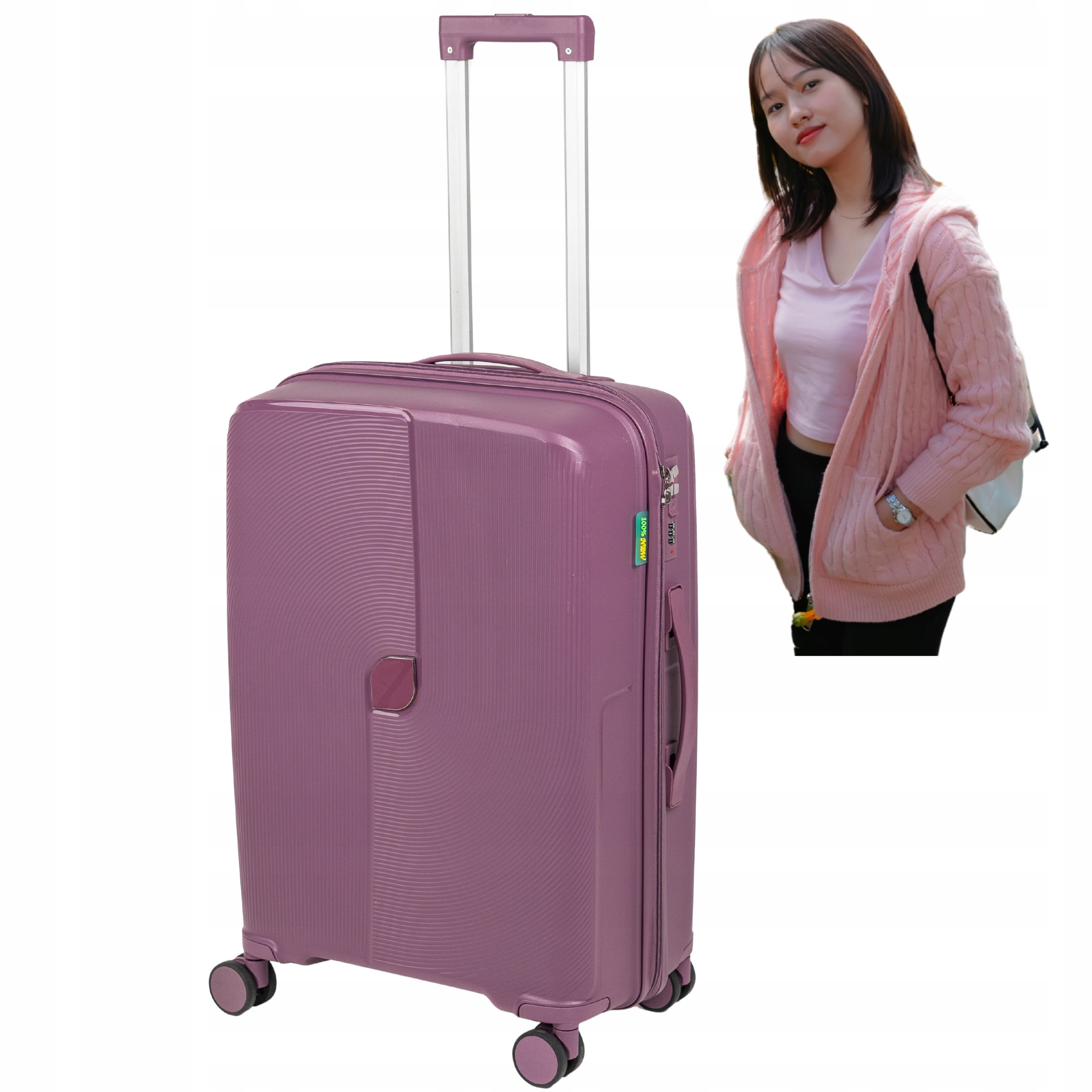 Střední Cestovní Kufr Fialový S Pp Dámským Prostorným 4 Kolečky 70L 64*42*26