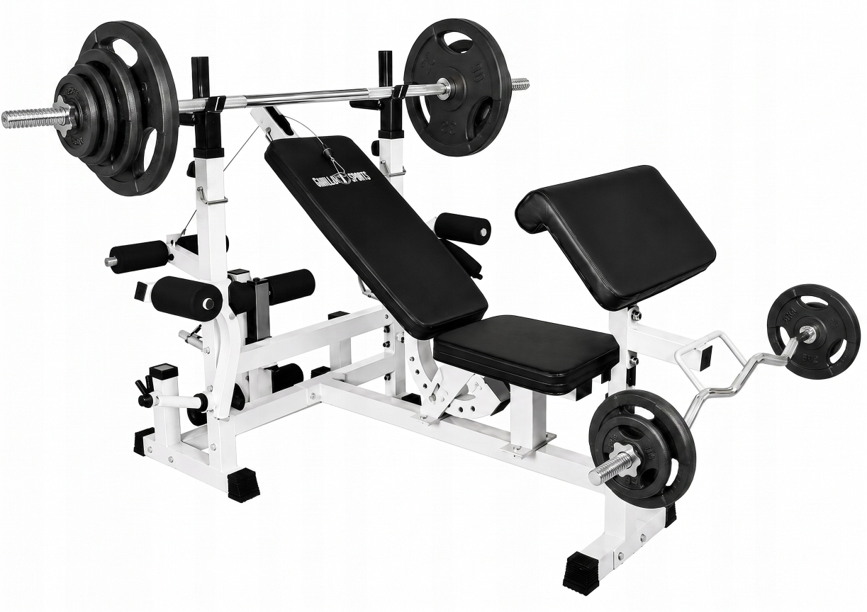 Zestaw 70 Kg ławka 6w1 pod sztangę talerze Żeliwne