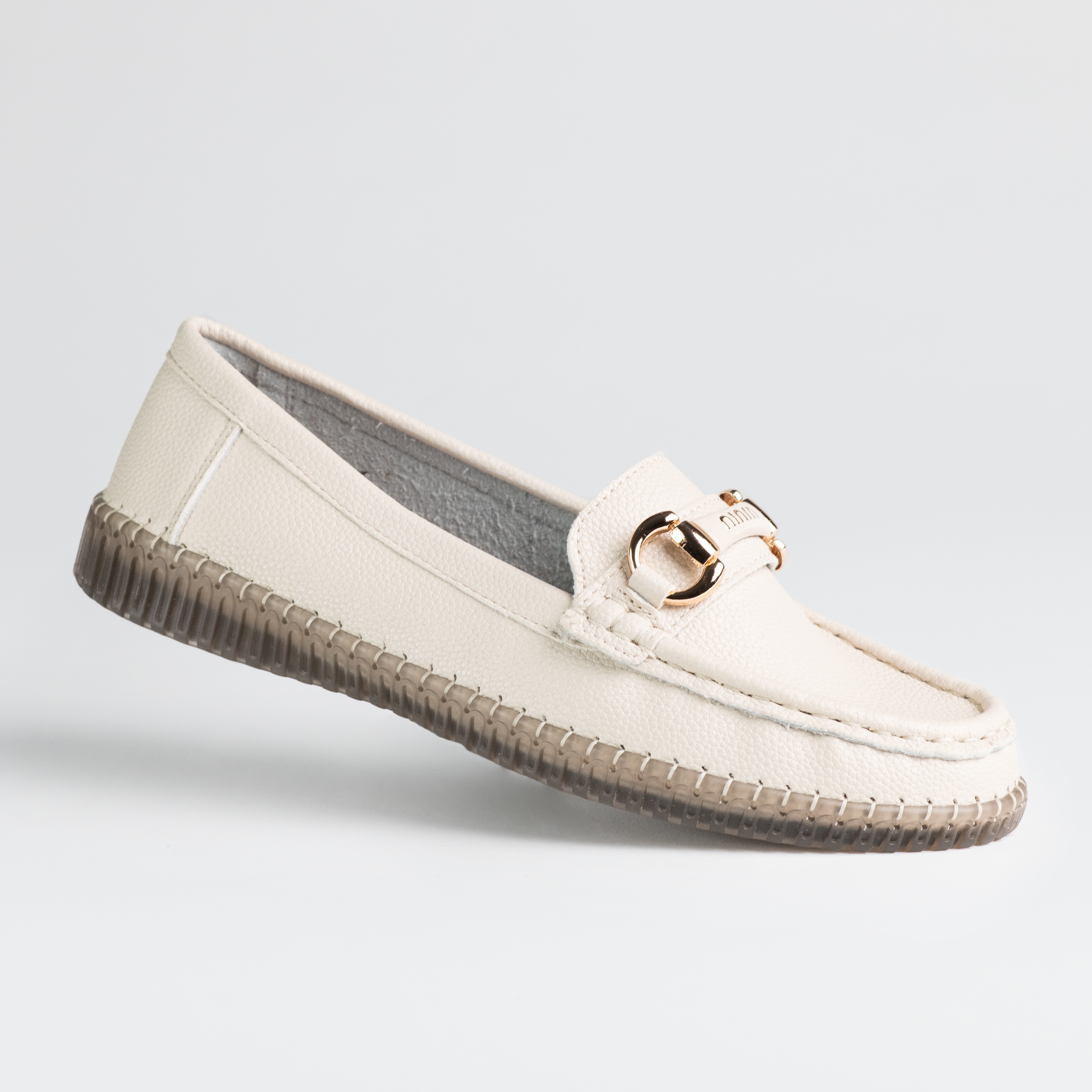 Elegantní mokasíny Goodin GD-FL6110 přírodní kůže zlatá spona béžová 36