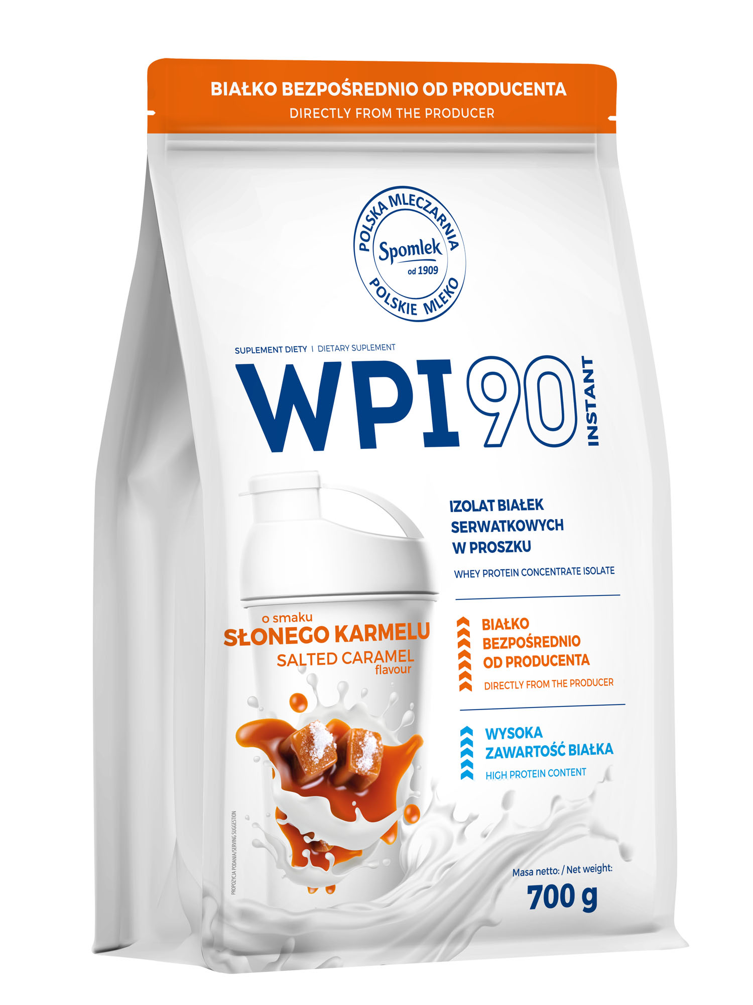 Proteinový izolát WPI90 protein slaný karamel 700 g Spomlek