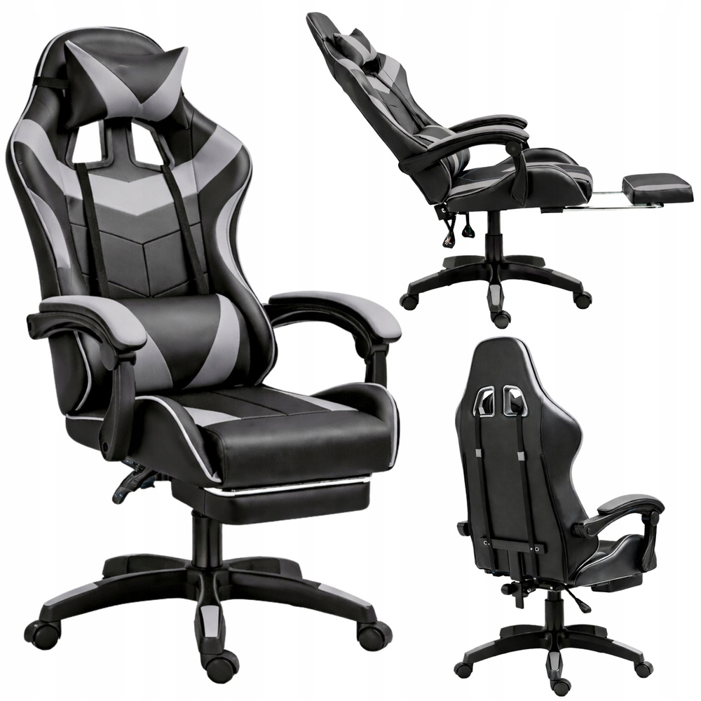 Herní křeslo Lean Otočné kancelářské křeslo s podnožkou Polštáře Černo-šedé