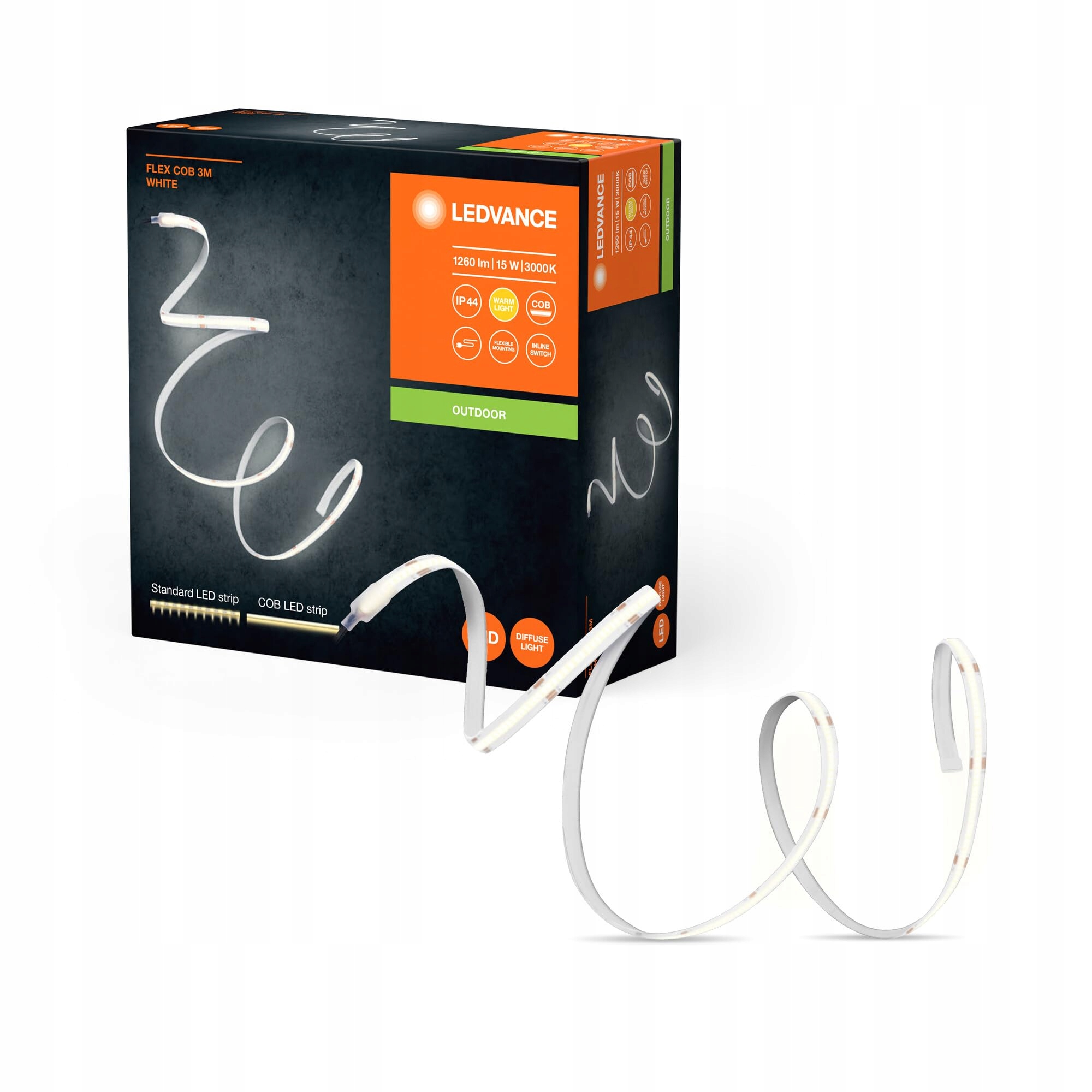 Ledvance Flex Cob Outdoor 3M LED-Streifen, weiß, 13W, 1900lm, warmweißes Li