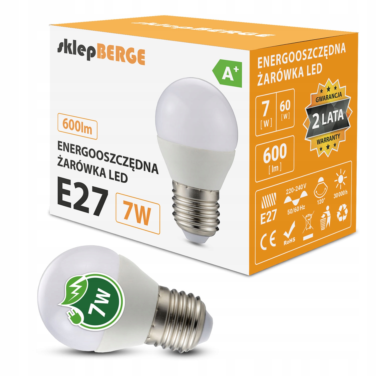 

Żarówka Led E27 7W G45 kulka b.neutralna