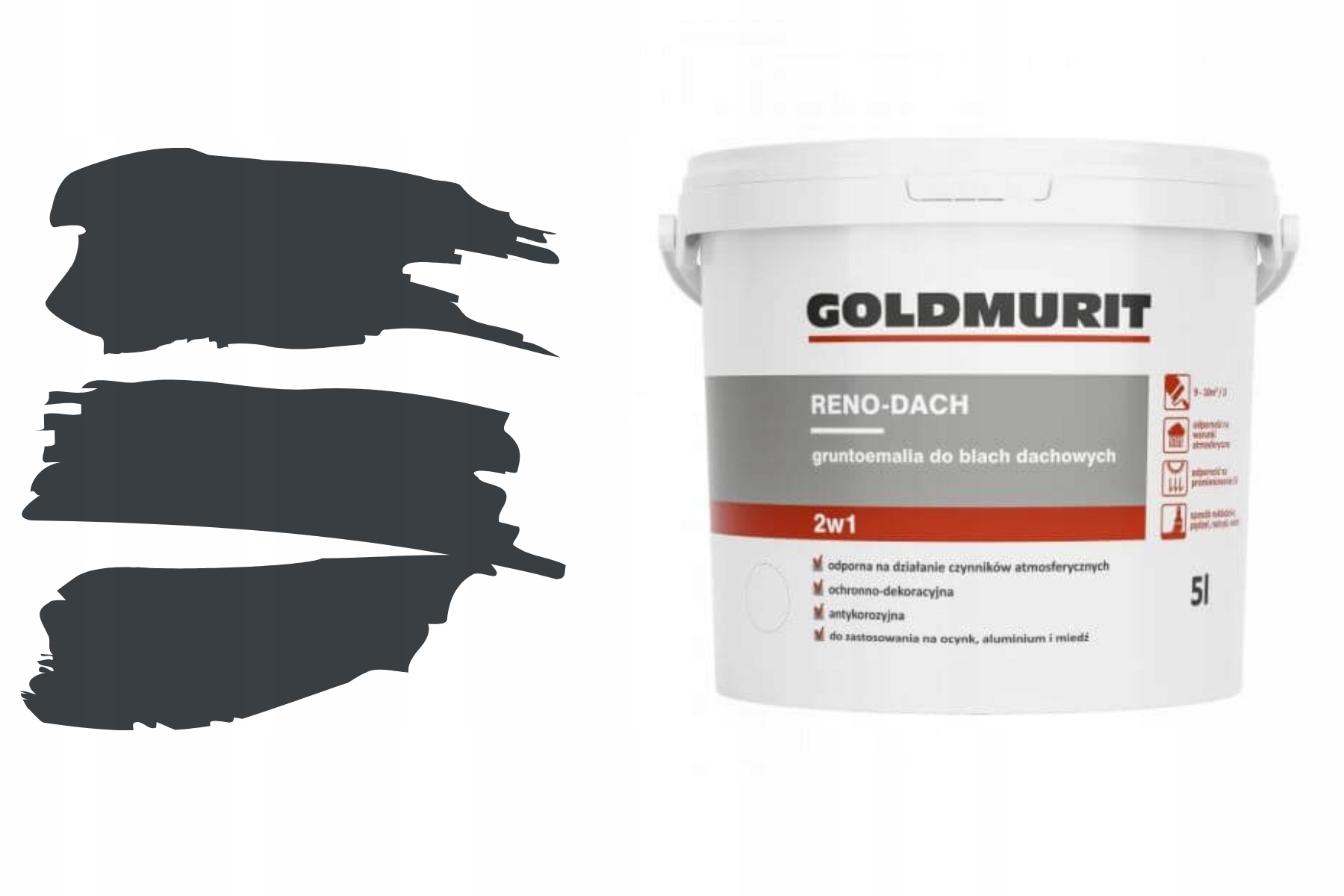 Goldmurit Reno-Dach – vodou riediteľná farba na strechy grafitová RAL7016 5l