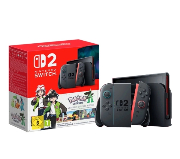 Konsola Nintendo czarna z grą Pokémon Legends: Z-A, 2 kontrolery
