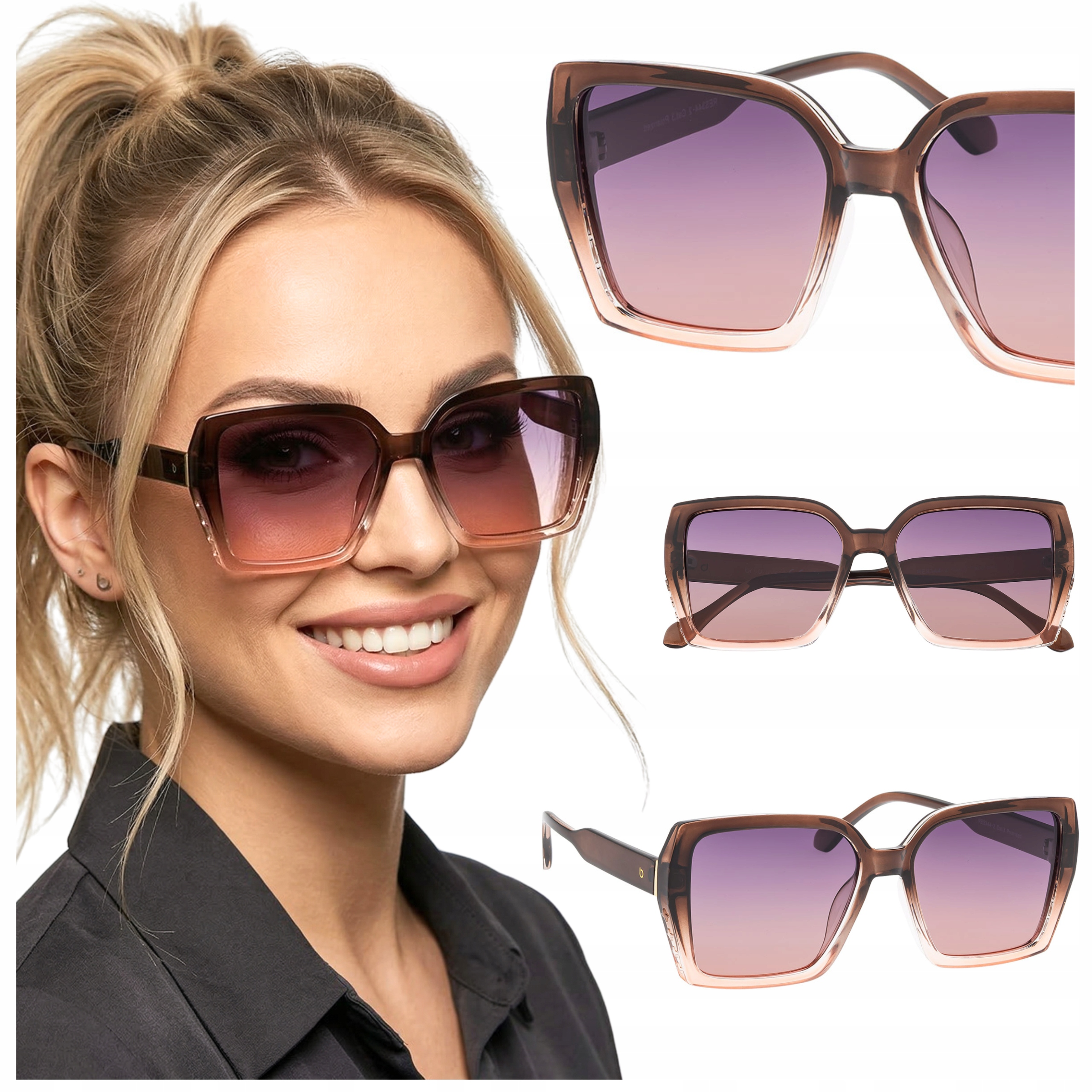 Okulary przeciwsłoneczne damskie z polaryzacją cieniowane duże Brilo