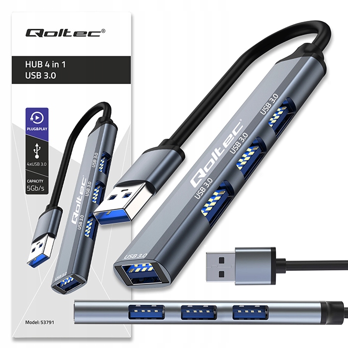 Qoltec Hub Adapter Rozdzielacz USB 3.0 4w1 4x USB 3.0 Tansfer 5Gb/s Szybki
