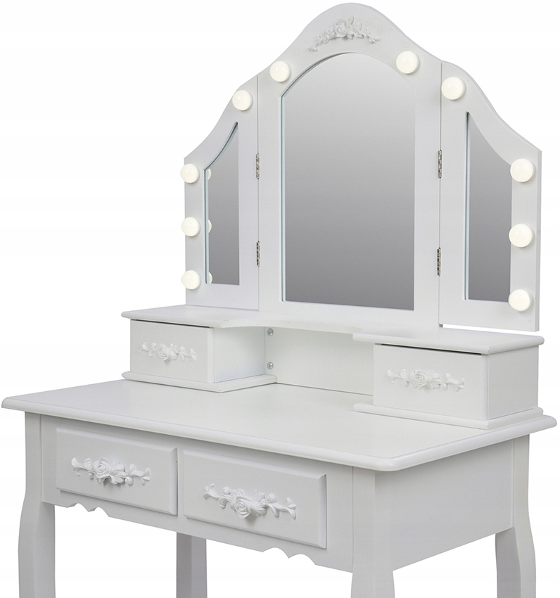 BIAŁA TOALETKA KOSMETYCZNA Z LUSTREM LED + TABORET Kolor mebla biały