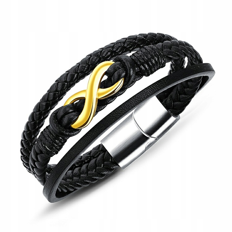 

Elegancka Męska Bransoletka Skóra Nieskończoność