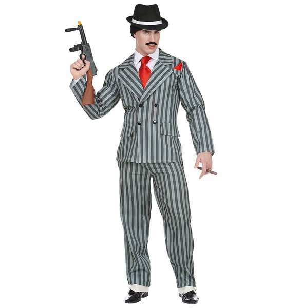 Kostým Gangster S Pruhy Šedý Oblek Gangsta XL