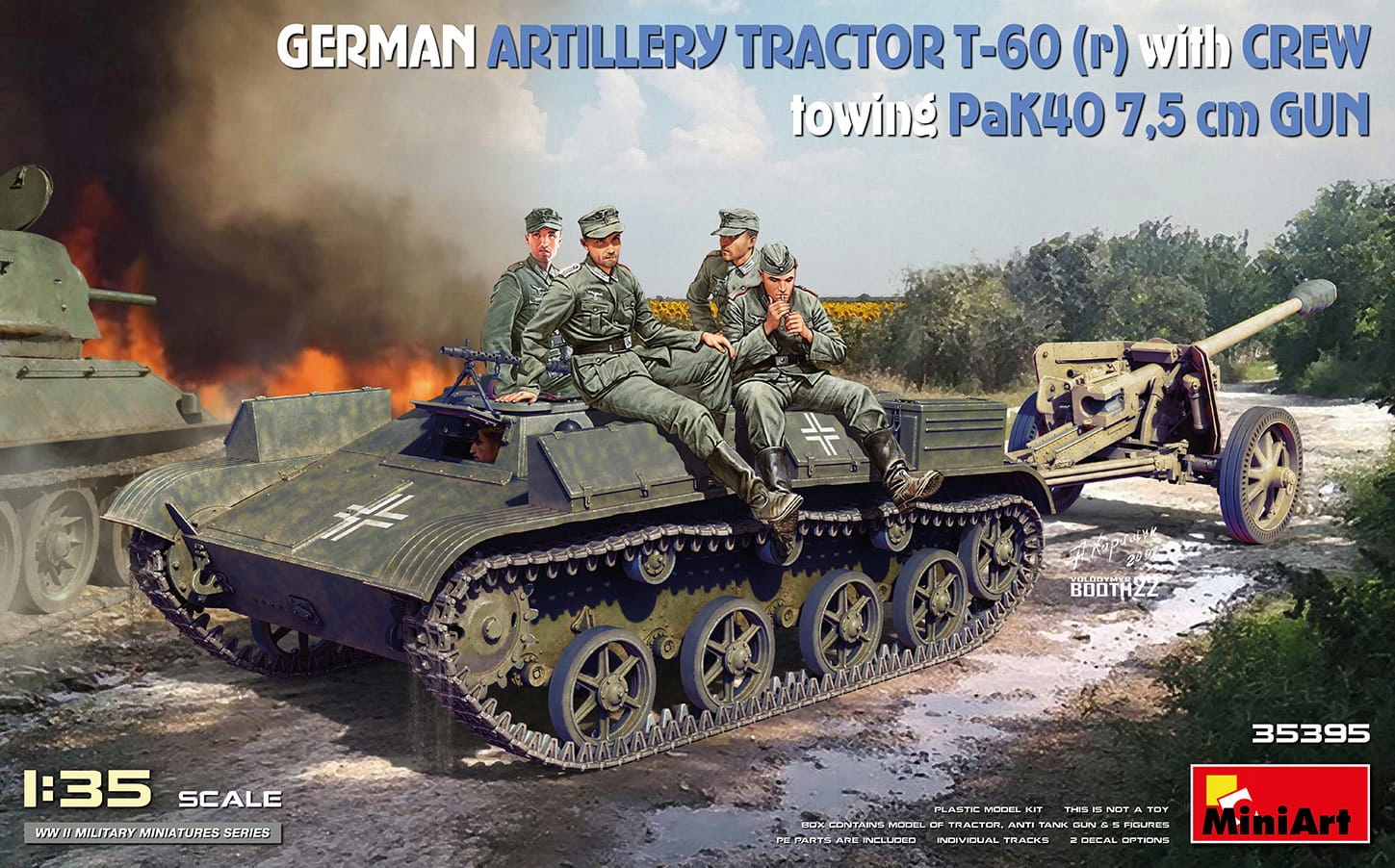 Dělostřelecký tahač T-60(r) s posádkou, tažné PaK40 7,5 cm dělo 1:35 MiniArt 35395