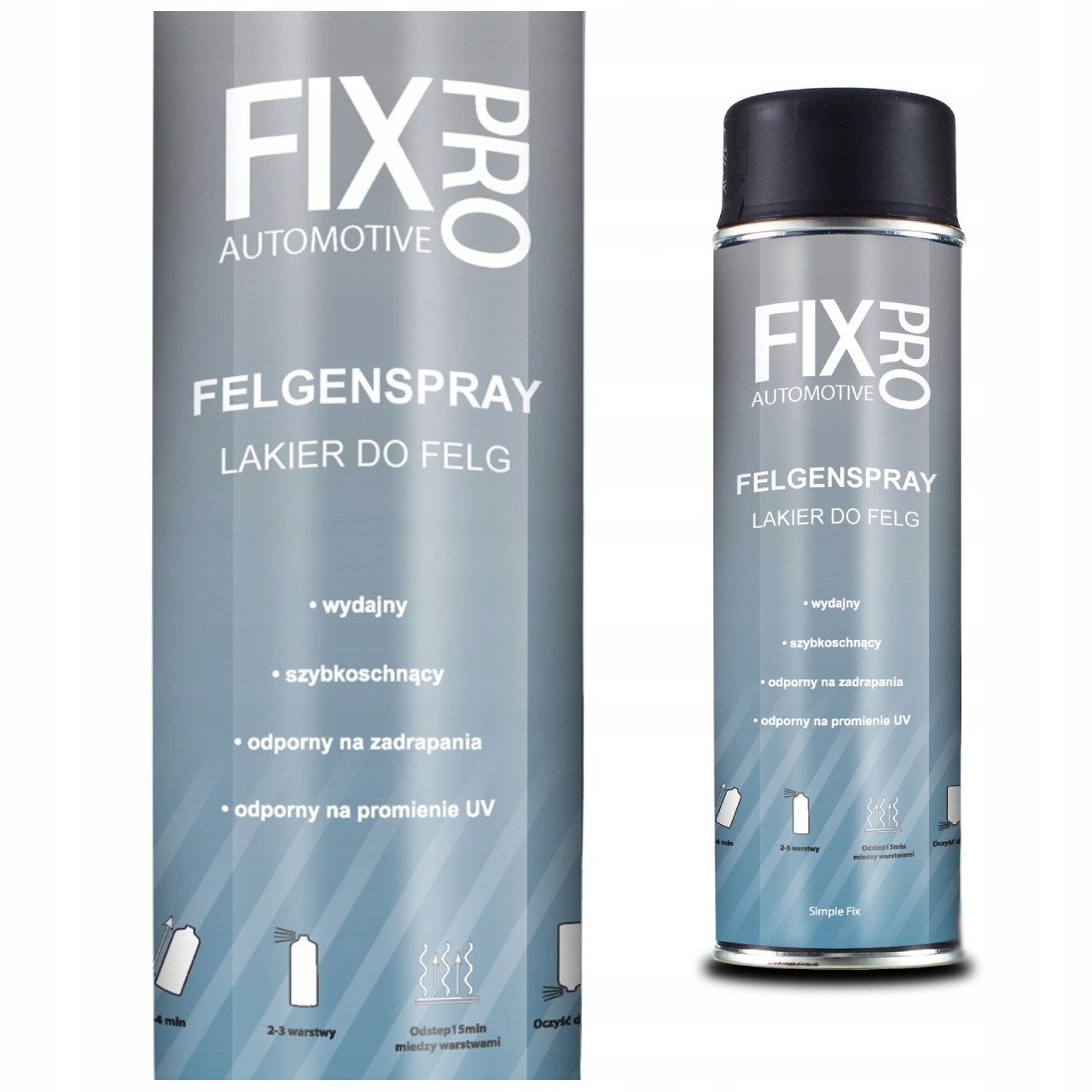 FixPro LAKIER DO FELG CZARNY POŁYSK PROFESJONALNY SPRAY 500ml