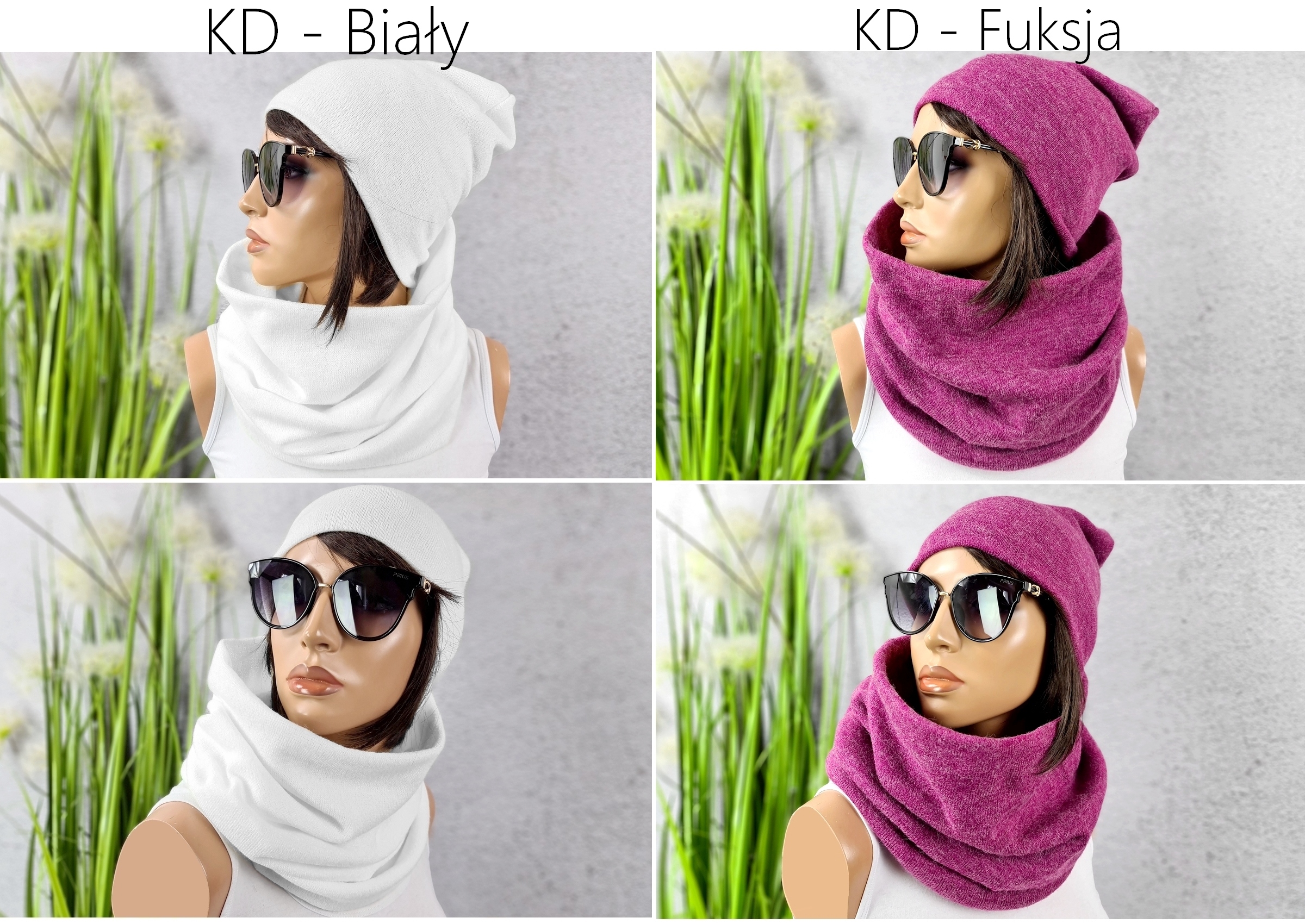 CIEPŁY Komplet CZAPKA + KOMIN GŁADKI MODNE KOLORY Wzór dominujący bez wzoru