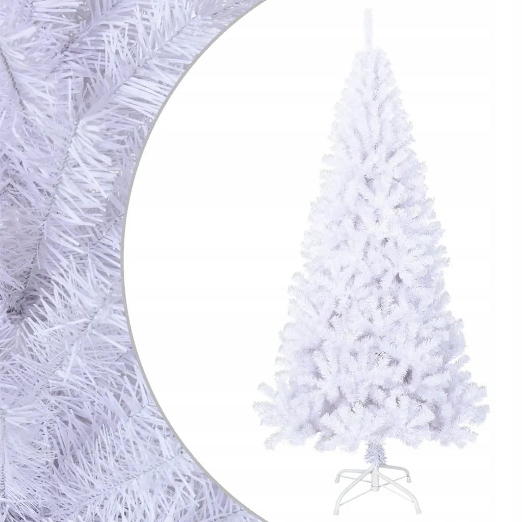 Bílý umělý vánoční stromeček 180 cm s tlustými větvičkami, Pvc, kovový, sto