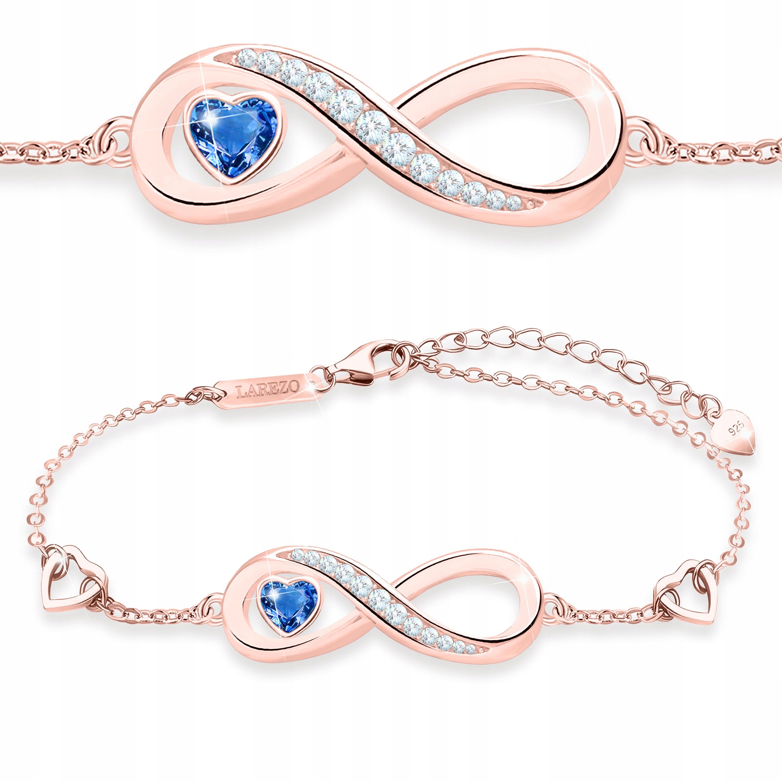 Pozlacený náramek Modrý Zirkon Srdce Nekonečno Stříbro 925