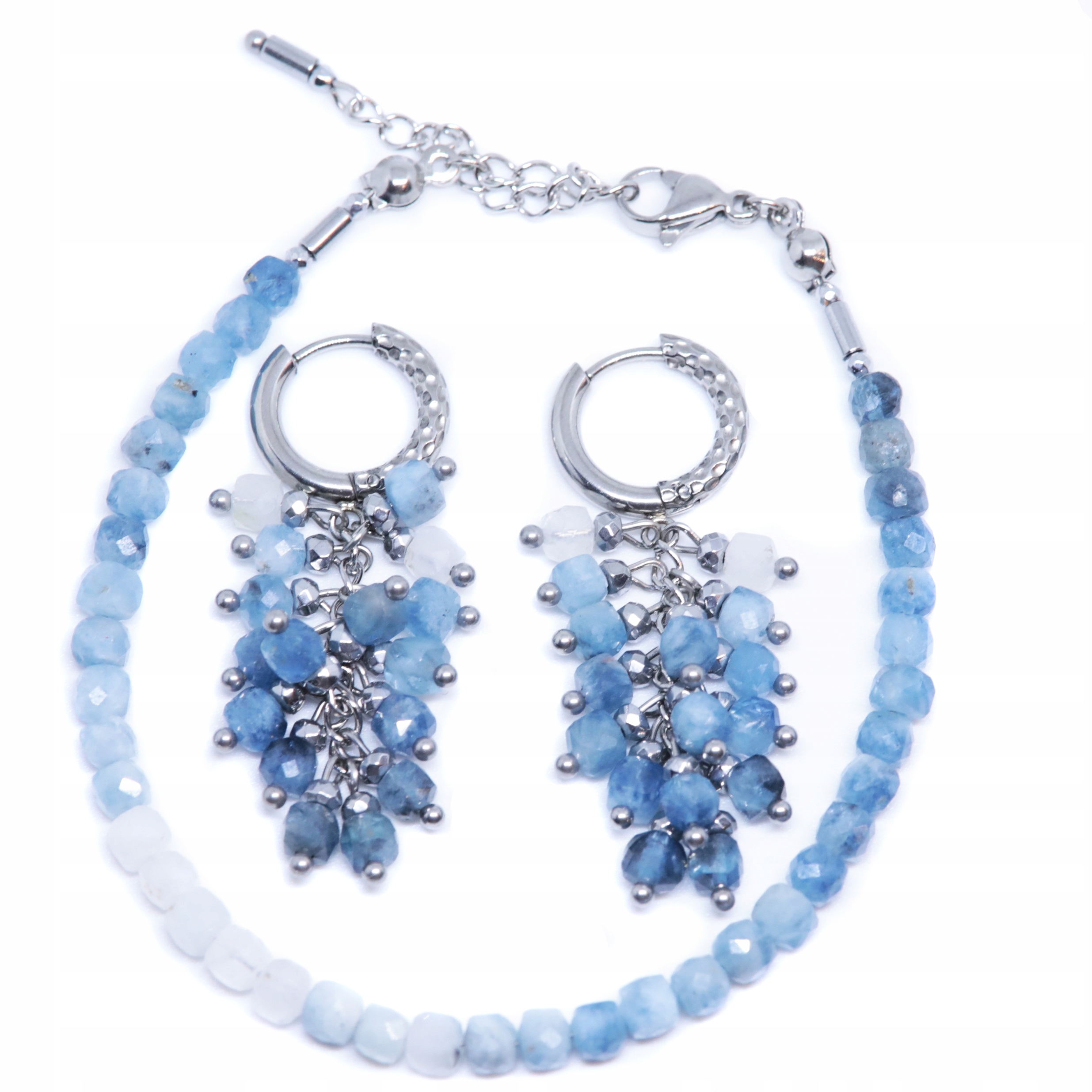 komplet Náušnice Náramek akvamarín polský výrobek Ocel Ušlechtilý