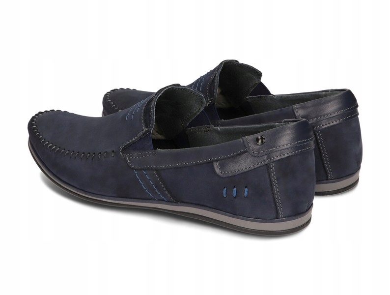 Mokasyny Buty Męskie Wsuwane Casual Skóra Naturalna Nubukowa 876 Granat 43 Długość wkładki 28.5 cm