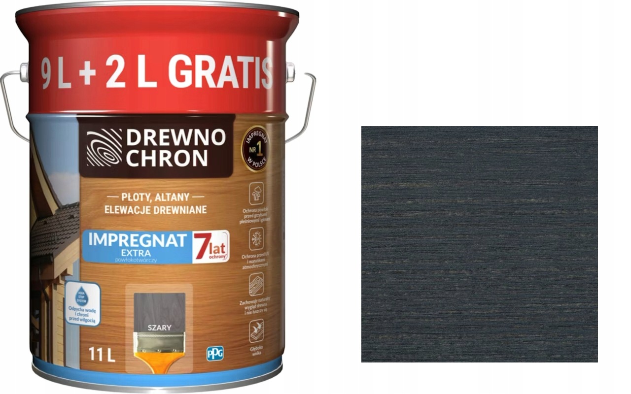 Drewnochron Extra Nátěrová Impregnace 11 L Šedá -7 Let Ochrany (9 L+2 L)