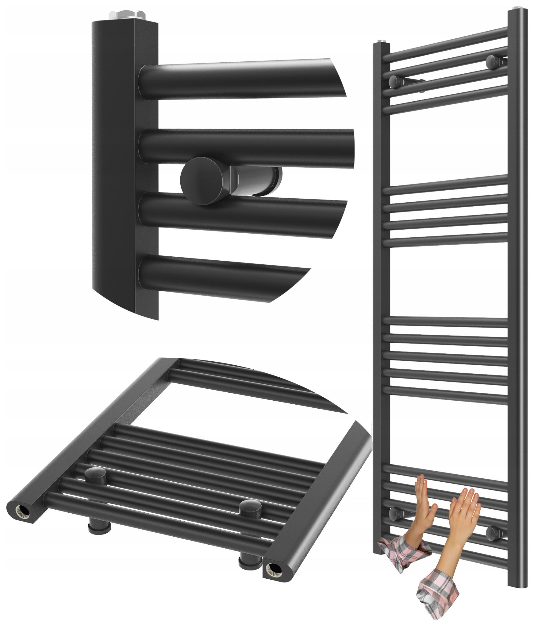 Koupelnový Radiátor Černý Žebříkový 50x120 cm Radiátor Montáž 180° Breno