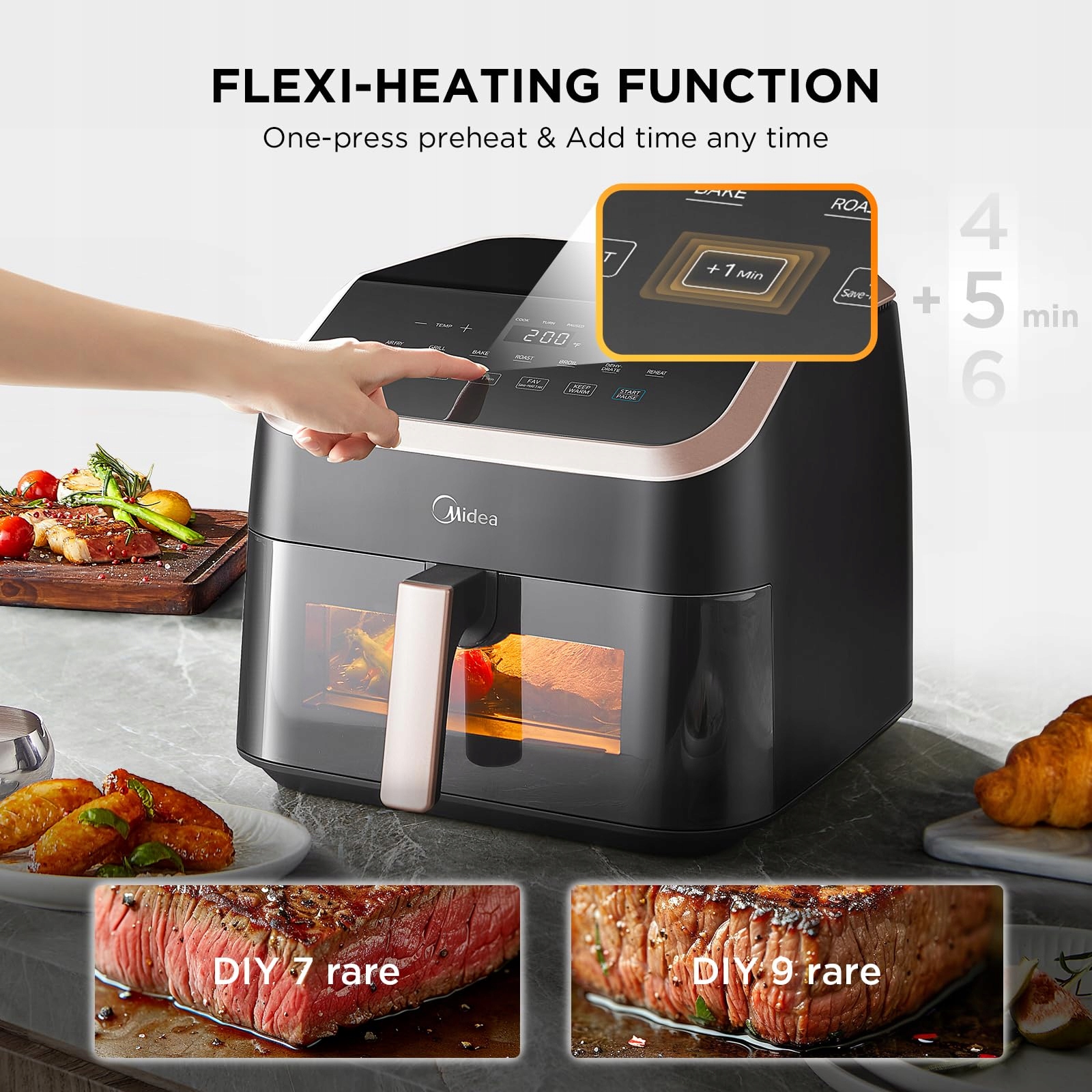 MIDEA Frytkownica Beztłuszczowa XXL 9L 8w1 Grill Pieczenie Dehydratacja — miniatura 3