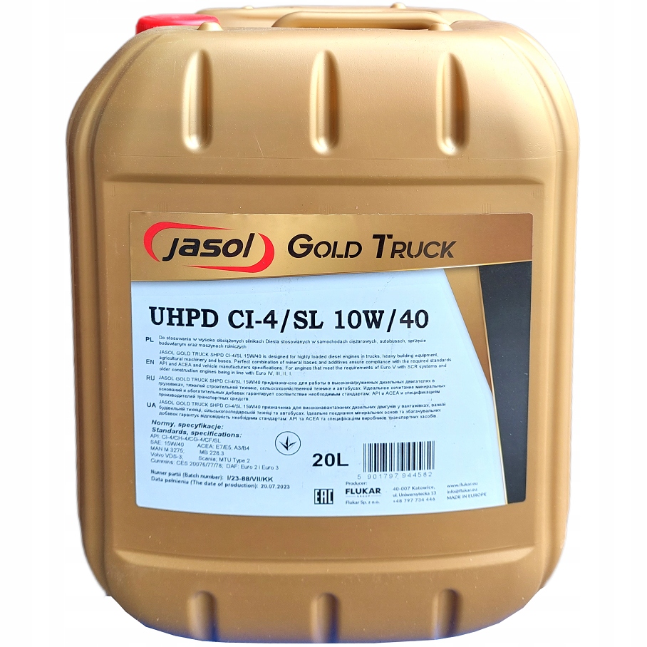 Olej silnikowy JASOL GOLD UHPD CI-4/SL 10w40 20L