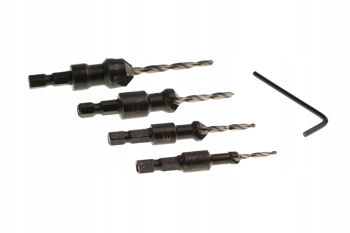 

Wiertła Do Drewna Z Fazownikiem 4 szt Nawiertaki