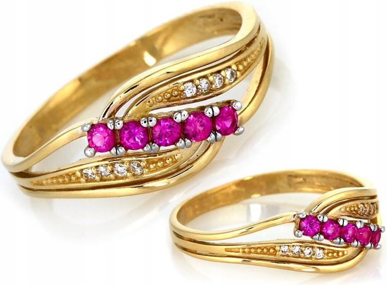 Zlatý prstýnek 585 14k s červenými zirkony r15, klasický módní vzor