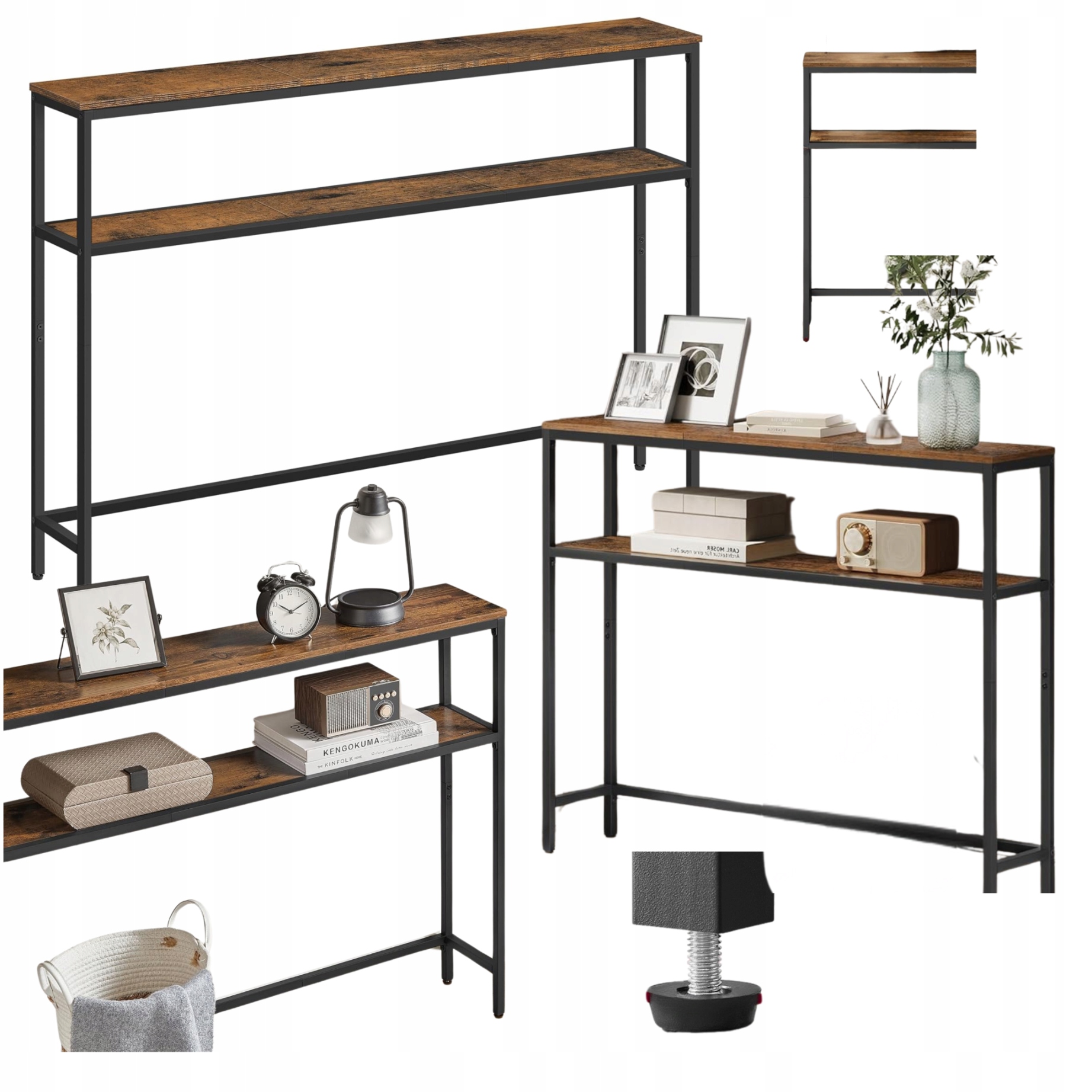 Drevená konzola 100 x 30 cm Úzky bočný stolík Regál za pohovku do obývačky