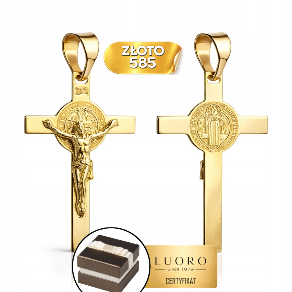 Zlatý Benediktinský Křížek 585 14K Žluté Zlato 2,6 CM Elegantní