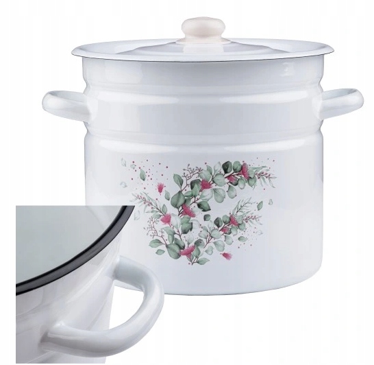 Garnek Emaliowany 12L+POKRYWA Gar Zdobiony Duży Eukaliptus Na Rosół Bigos