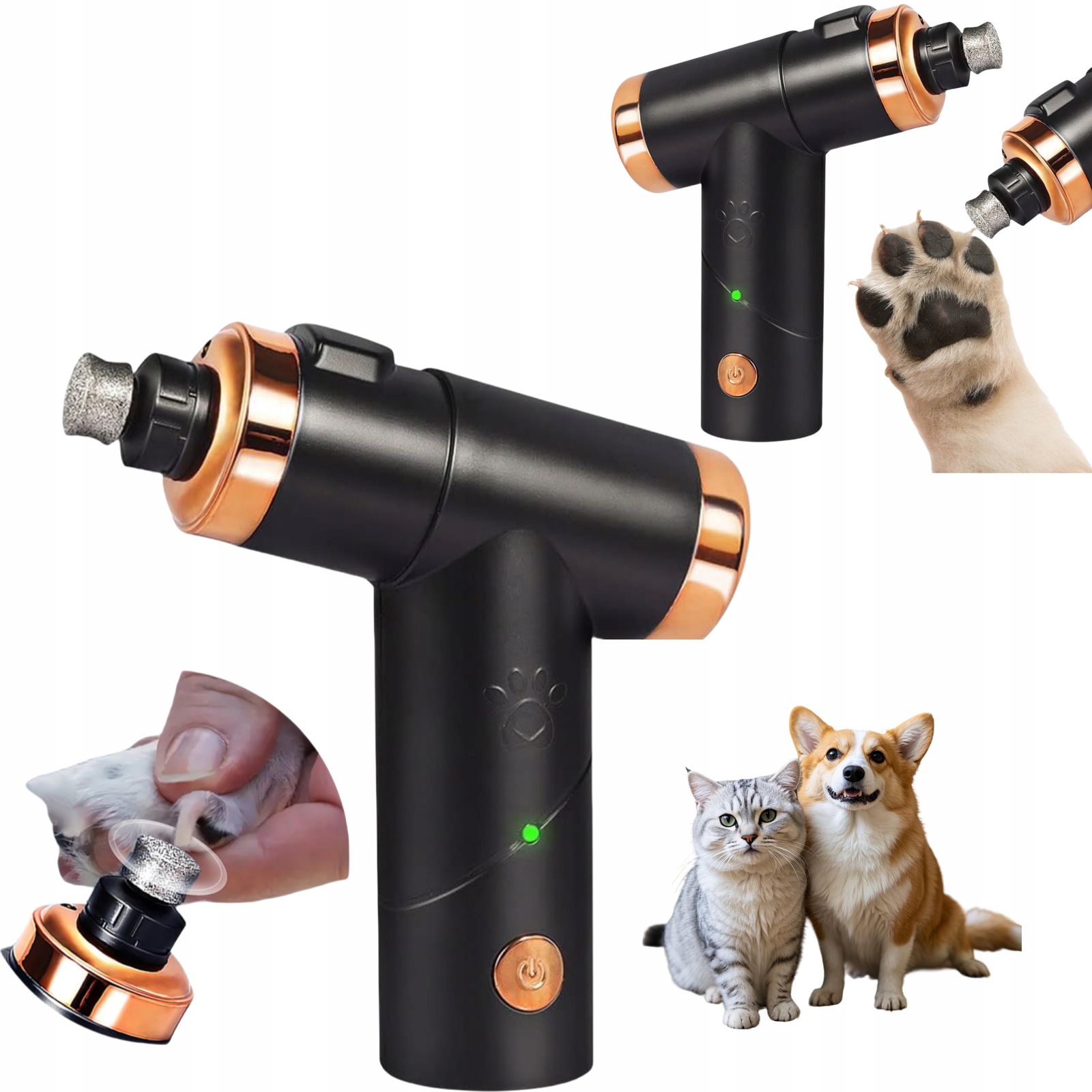 Levně Elektrická bruska na drápy pro domácí mazlíčky s Led diodou, materiál Abs, růžové zlato, ideální pro péči o srst