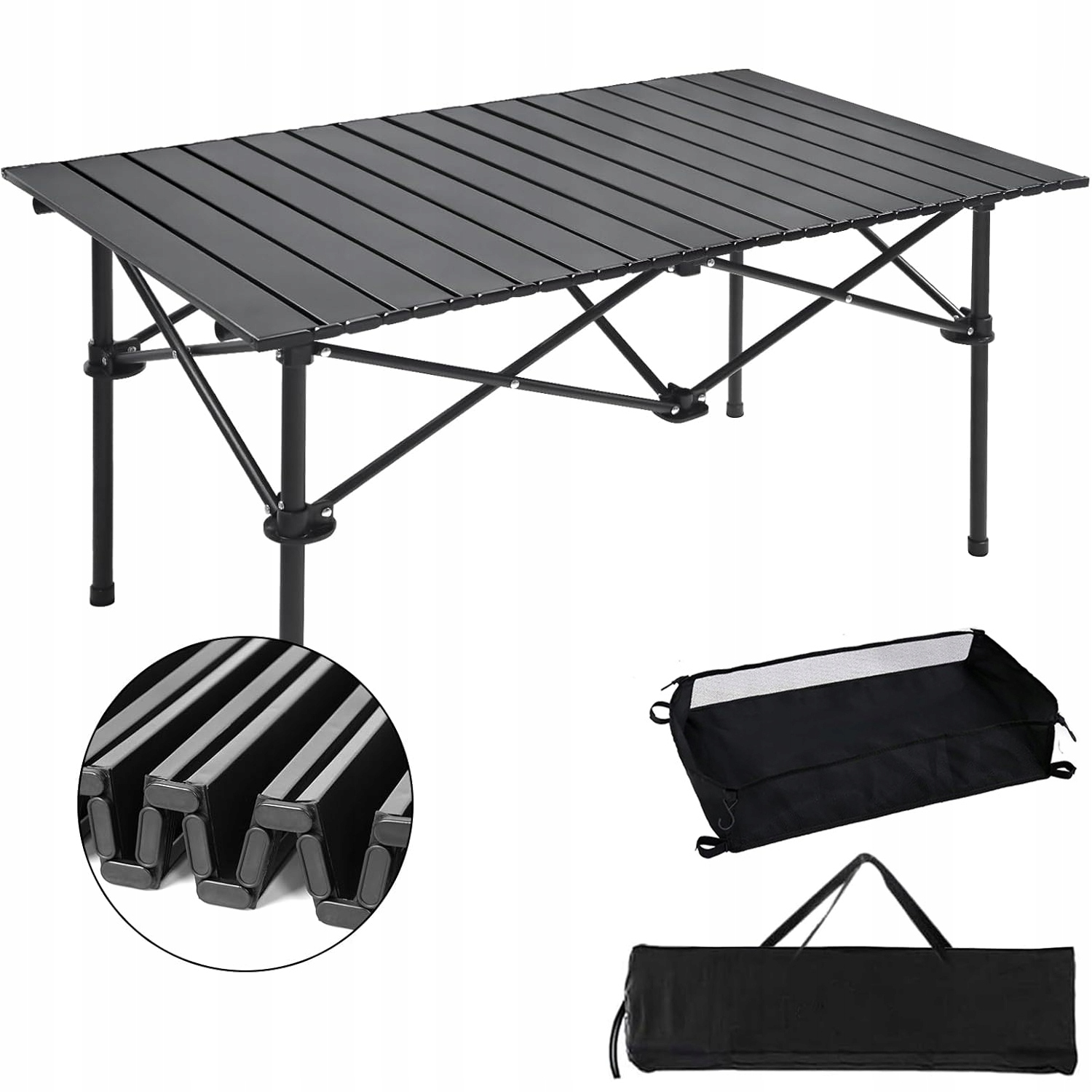 Skládací Kempingový Balkonový Stolek Turistický Stolek 96 X 55 CM Černý