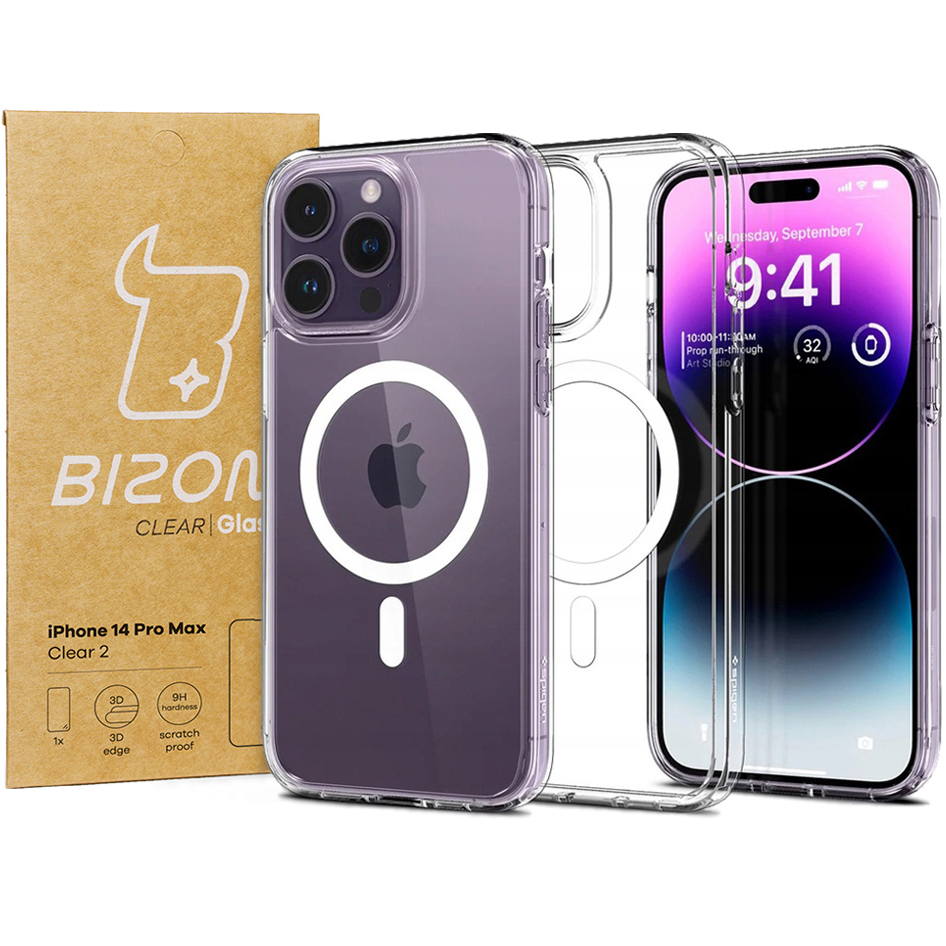 Pouzdro sklo pro iPhone 14 Pro Max, Spigen, Bizon