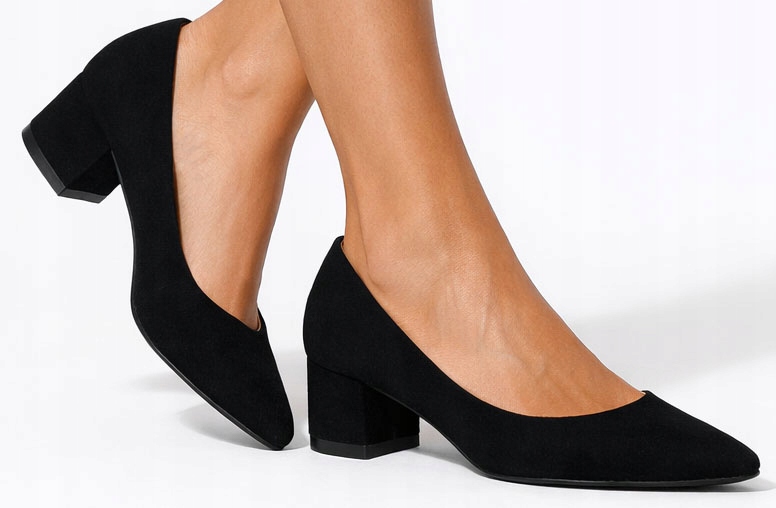 9268 Czarne Czółenka Zamszowe Na Słupku Klasyczne Niski Obcas 40