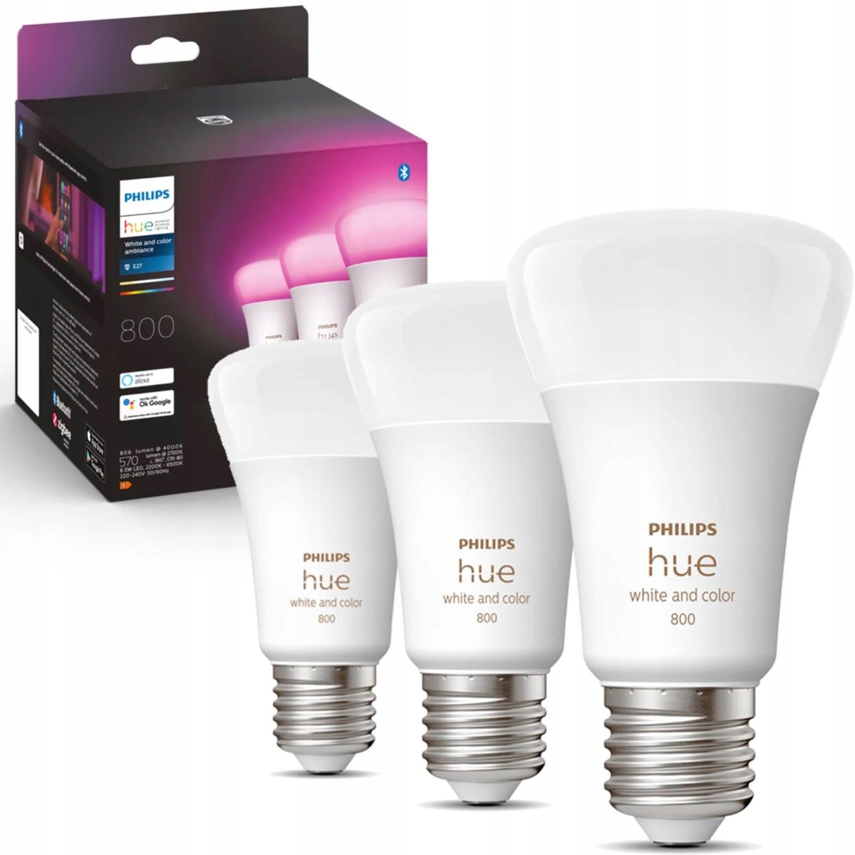 3PAK Led žárovka E27 6,5W Cct Rgb Philips Hue White& Color Bluetooth Zigbee