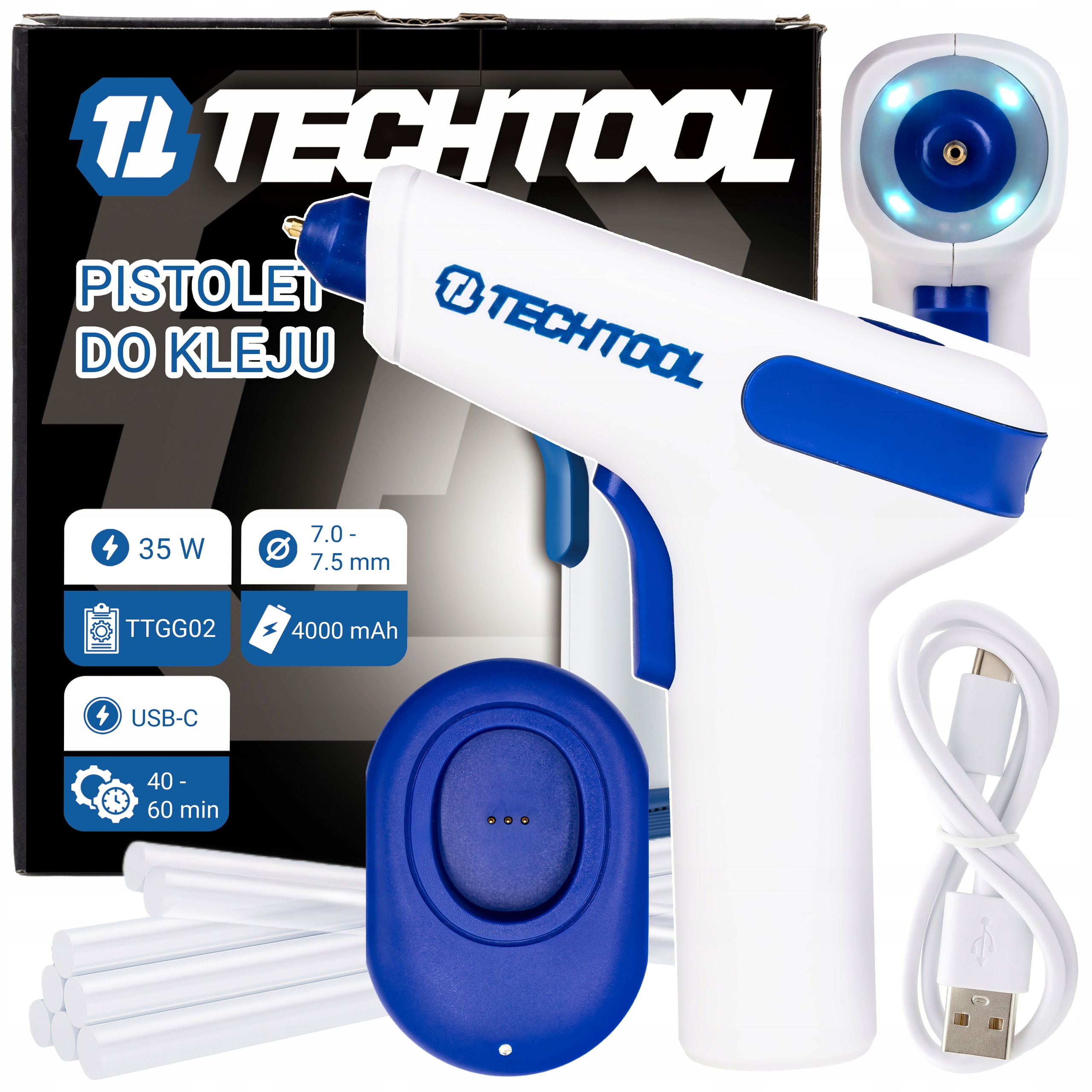 Horkovzdušná Lepicí Pistole 35 W Lepidlo S Náplní 7 MM, Akumulátorový Techtool