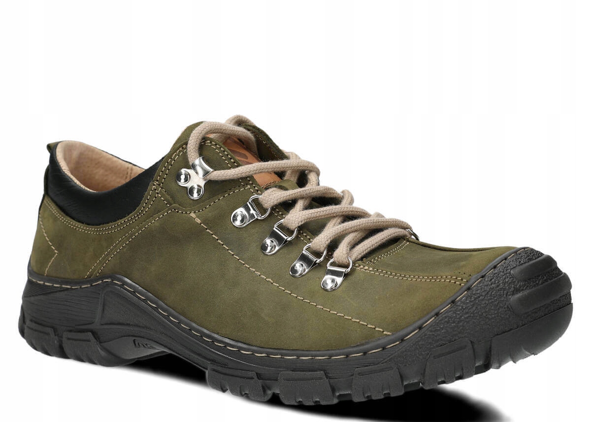 Nagaba 455 Zelená Pohodlné Kožené Polské Pánské Trekové Polobotky