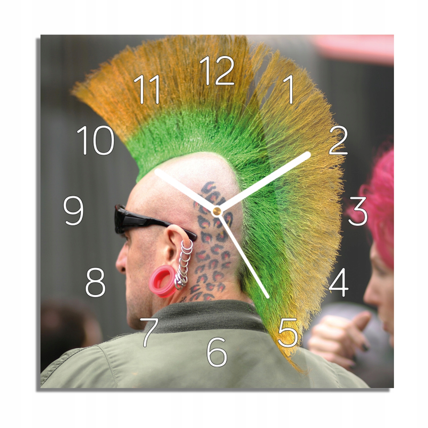 Punk tetování vlasy hodiny na skle s grafikou 30x30