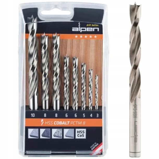 Kobaltové Vrtáky Do Dřeva Sada 3-10 MM 8 Kusů Hss Cobalt Pctm Alpen