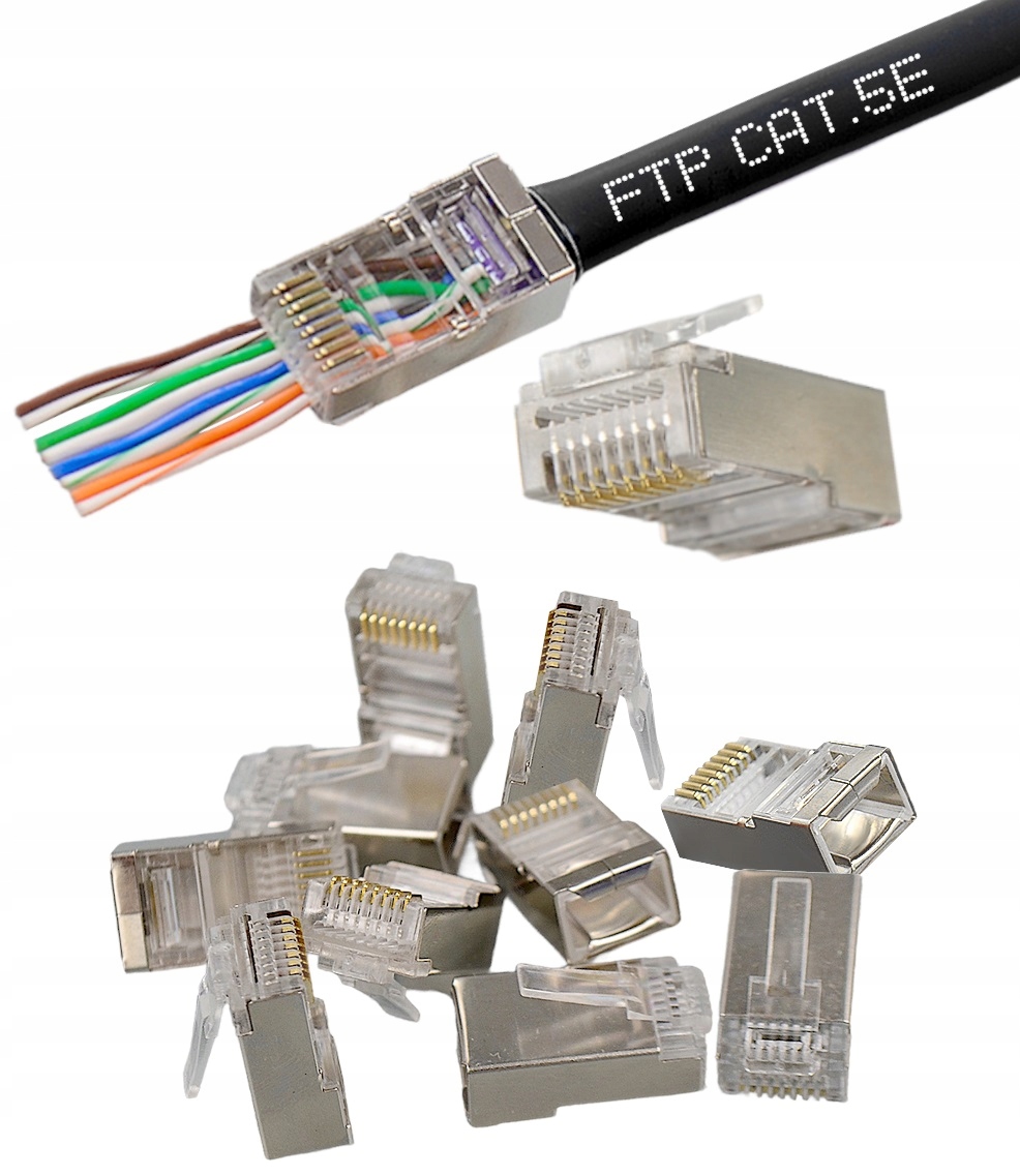 10x Wtyk Złącze Końcówka RJ45 Przelotowy RJ kat 5e na Kabel LAN STP FTP UTP