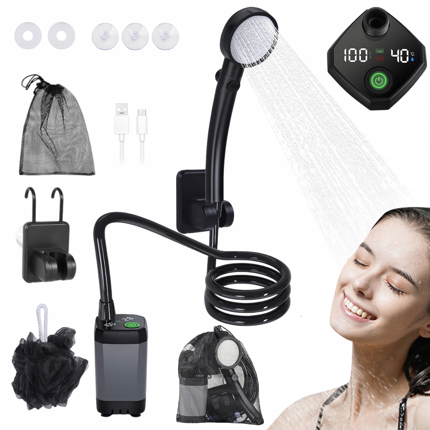 Prysznic Turystyczny Do Kąpania Do Mycia Biwakowy Survival Kemping 6000mah