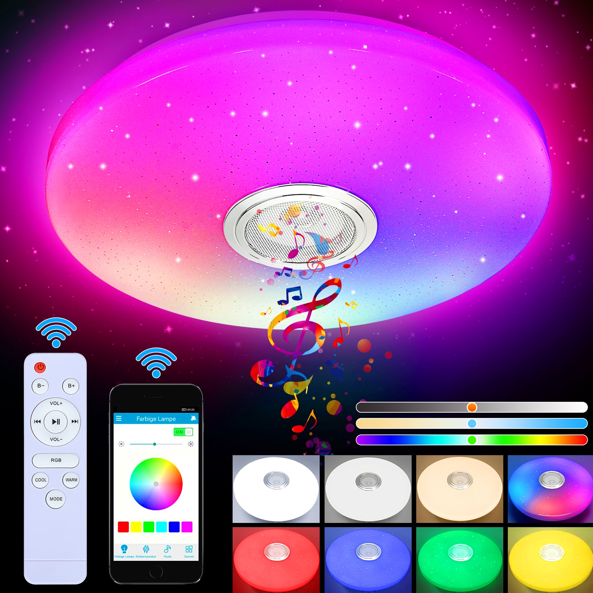 PLAFON LED LAMPA RGB SUFITOWA GŁOŚNIK BLUETOOTH PILOT APLIKACJA BARW CCT Stan opakowania oryginalne