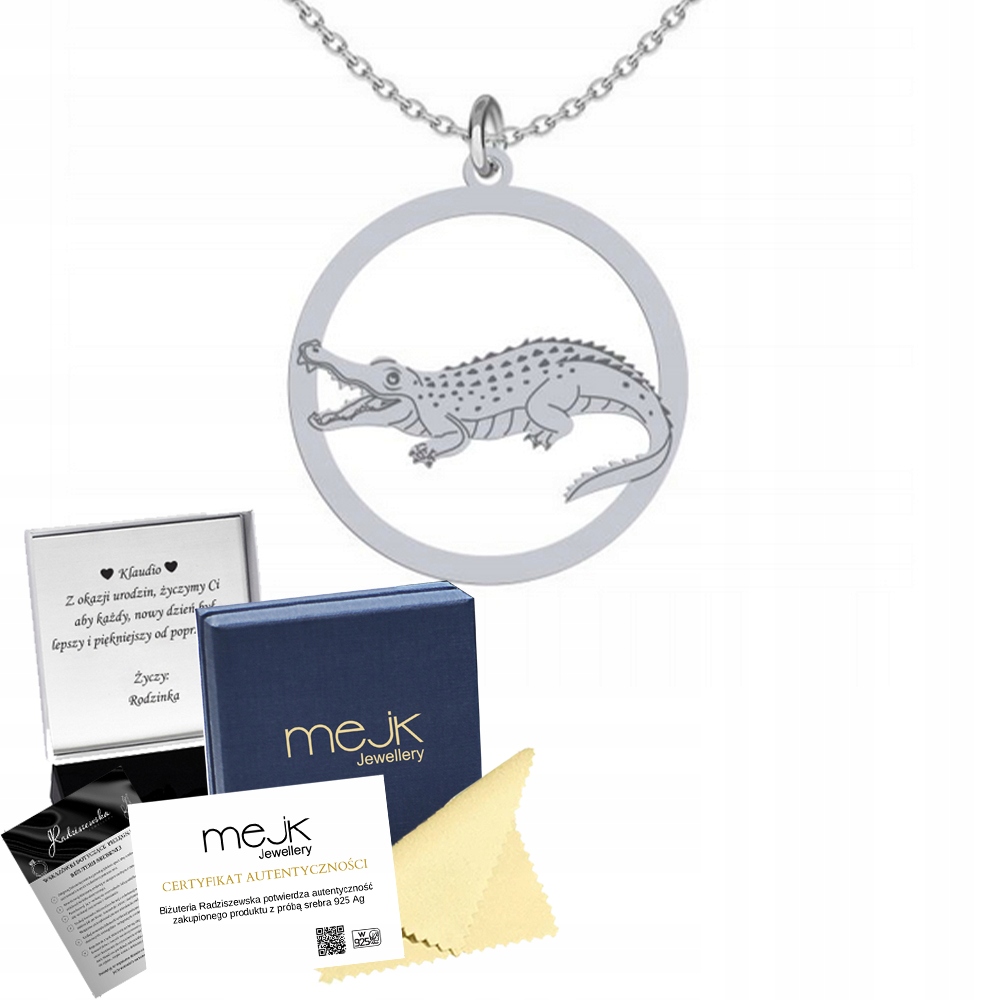Stříbrný náhrdelník s krokodýlem 925 Řetízek Šperky Dárek Gravírování