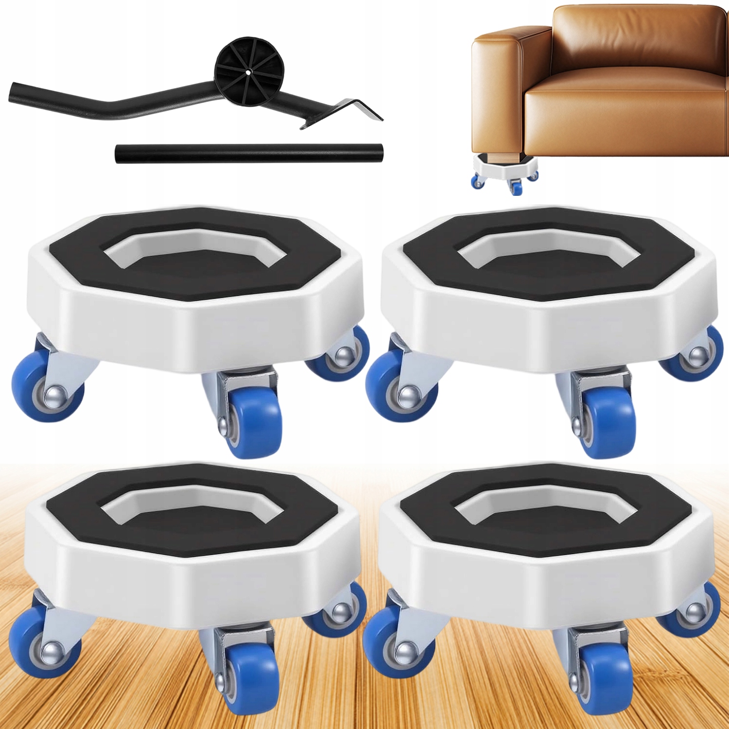 ZESTAW ROLKI DO TRANSPORTU PRZESUWANIA MEBLI PODNOŚNIK Z ŁOMEM DO SOFY 4SZT