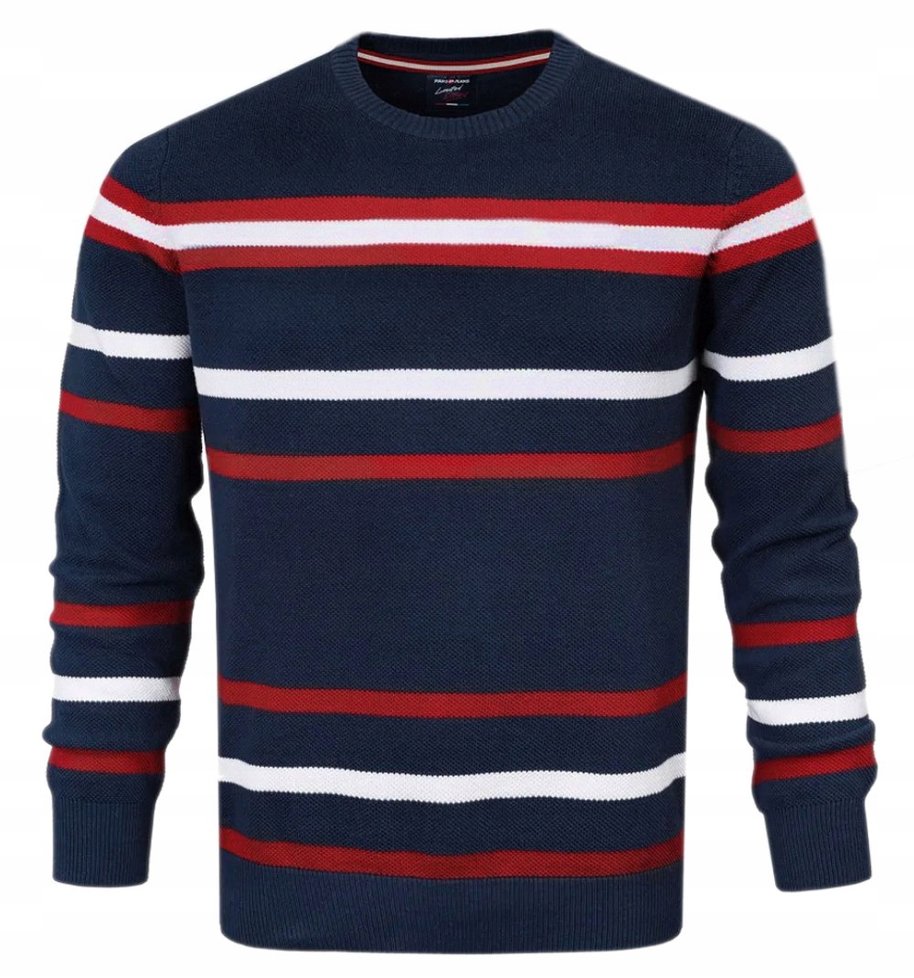 Svetr z bavlněného úpletu s proužky Pako Jeans tmavě modrá L