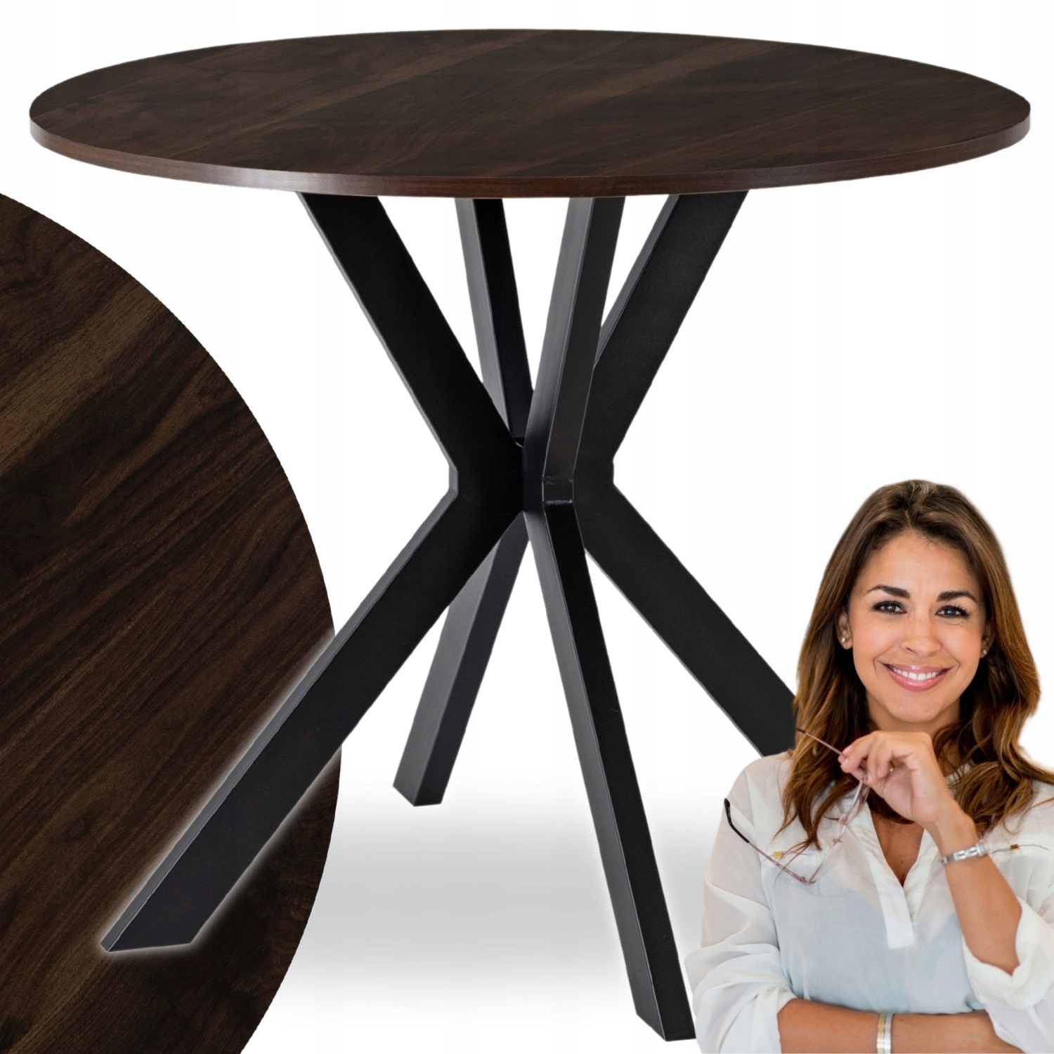 Kulatý kuchyňský stůl do obývacího pokoje Kuchyňský jídelní stůl Malý ořech Lauren Ø90