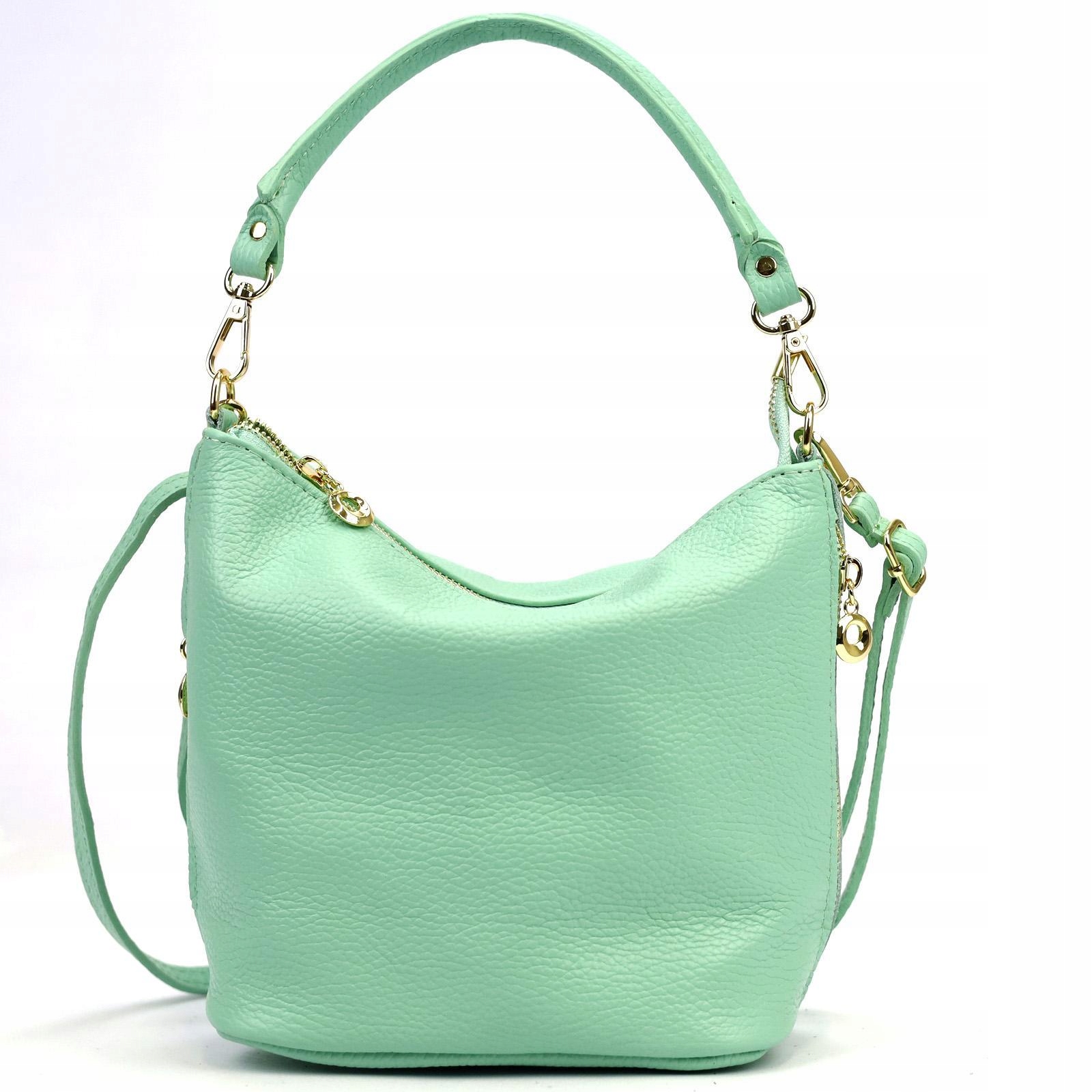 Torebka skórzana damska na ramię klasyczna crossbody Patrizia Gold miętowa