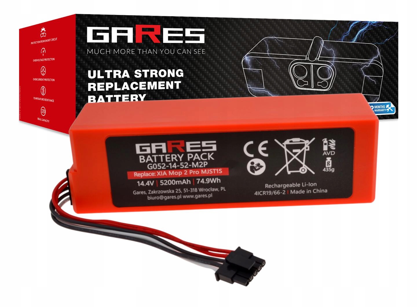 Akumulátor Gares pro Xiaomi MJST1S Mop 2 Pro plast 14,4V 5,2Ah