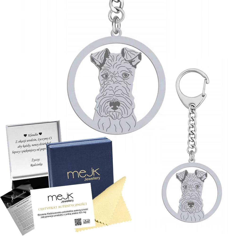Přívěsek Na Klíče Stříbrný s Fox Terrier Wire 925 Dárek Dedikace Gravírování Bonus